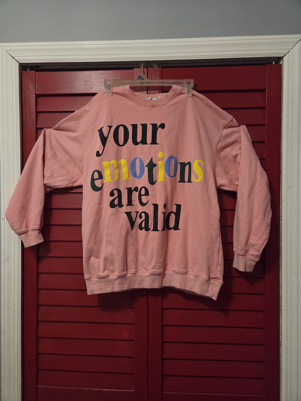 Pink Graphic Crewneck Sweatshirt - 'Your Emotions Are Valid'